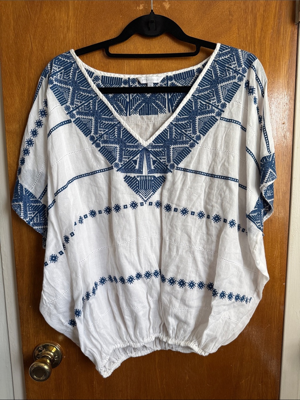 Star Mela White Tunic with Blue Embroidery